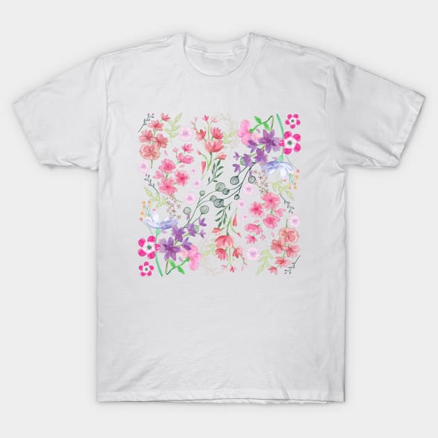 Watercolor Flowers_White Background T-Shirt by leBoosh-Designs